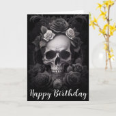 Donker Gotische Schedel en Rozen Muurschildering Kaart (Gele Bloem)