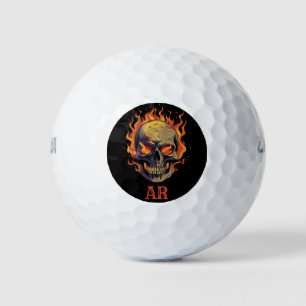 Donker gotische schedel in vlammen Monogram Initia Golfballen