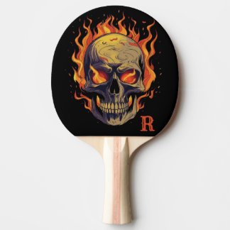 Donker gotische schedel in vlammen Monogram Initia Tafeltennisbatje