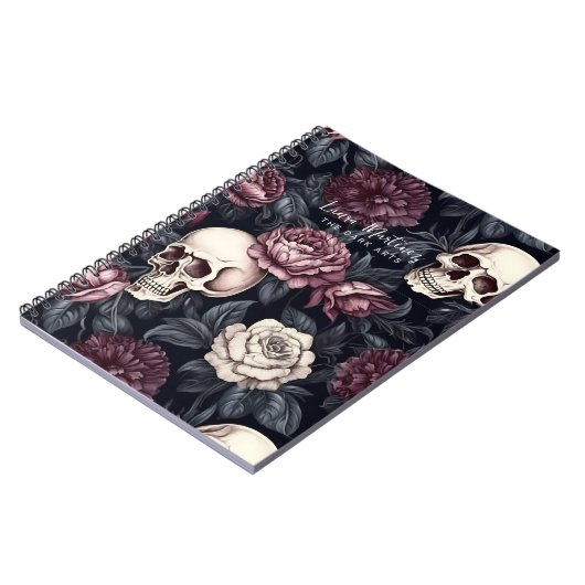 Donker Gotische Schedels Mauve Bloemen Botanicals Notitieboek (Linkerzijde)