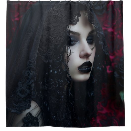 Donker Gotische Schoonheid in Zwarte kant Douchego Douchegordijn (Voorkant)