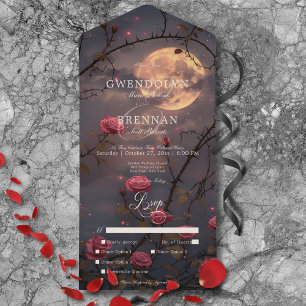 Donker Gotische Volle Maan & Bloed Rode Rozen Dine All In One Uitnodiging