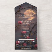 Donker Gotische Volle Maan & Bloed Rode Rozen Geen All In One Uitnodiging (Binnen)