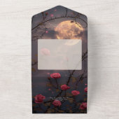 Donker Gotische Volle Maan & Bloed Rode Rozen QR C All In One Uitnodiging (Buitenkant)