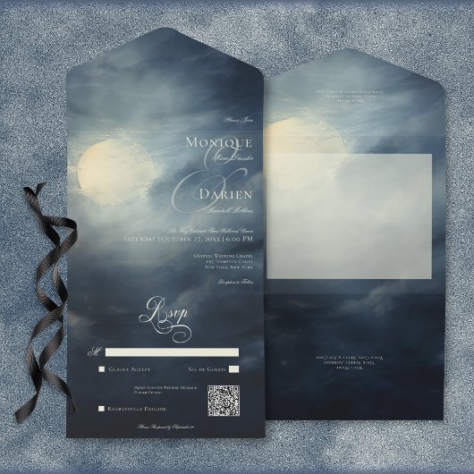 Donker Gotische Volle Maan Nachthemel QR Code All In One Uitnodiging
