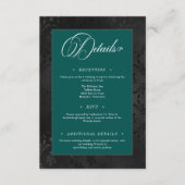 Donker Gotische Zwarte Bloemen Satijn Damask Blauw Informatiekaartje (Voorkant)