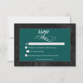 Donker Gotische Zwarte Bloemen Satijn Damask Blauw RSVP Kaartje (Voorkant)