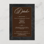 Donker Gotische Zwarte Bloemen Satijn Damask Brown Informatiekaartje (Voorkant)