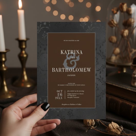 Donker Gotische Zwarte Bloemen Satijn Damask Brown Kaart