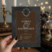 Donker Gotische Zwarte Bloemen Satijn Damask Brown Kaart