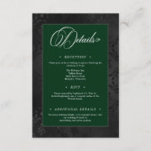 Donker Gotische Zwarte Bloemen Satijn Damask Groen Informatiekaartje (Voorkant)