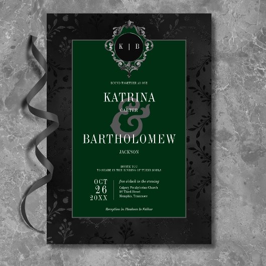 Donker Gotische Zwarte Bloemen Satijn Damask Groen Kaart