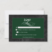 Donker Gotische Zwarte Bloemen Satijn Damask Groen RSVP Kaartje (Voorkant)