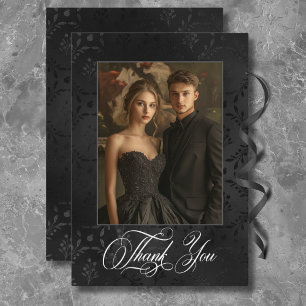 Donker Gotische Zwarte Bloemen Satijn Damask Wijnb Bedankkaart