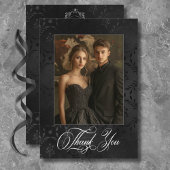 Donker Gotische Zwarte Bloemen Satijn Damast Huwel Bedankkaart