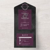 Donker Gotische Zwarte Wijn Bloemen Satijn Diner All In One Uitnodiging (Binnen)