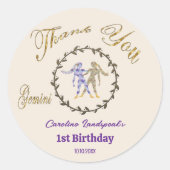 Donker Gouden Bloem Gebosseerde Tweeling Zodiac Ronde Sticker (Voorkant)