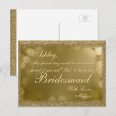 Donker gouden glitter - word jij mijn bruidsmeisje uitnodiging briefkaart (Voorkant / Achterkant)