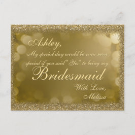 Donker gouden glitter - word jij mijn bruidsmeisje uitnodiging briefkaart
