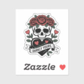 Donker Grafisch: Gotische Schedel met Rode Rozen Sticker (Vel)