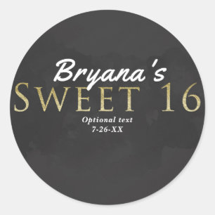 Donker grijs & goud SWEET 16 verjaardagsfeest cade Ronde Sticker