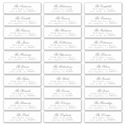 Donker Grijs Klassieke Kalligrafie Adres Gast Sticker (Voorkant)