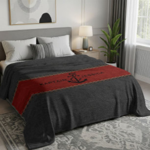 Donker-grijs & rood vintage leer fleece deken