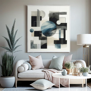 Donker grijsblauwe beige zwarte abstracte kunstpat canvas afdruk
