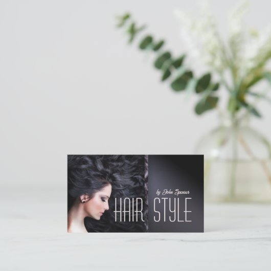 Donker Haar Vrouw Kapsel Stylist Kaart Visitekaartje (Staand voorkant)