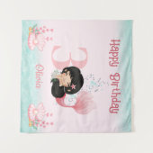 Donker Haar Zeemeermin Verjaardag Roze Banner Wandkleed (Voorkant (horizontaal))