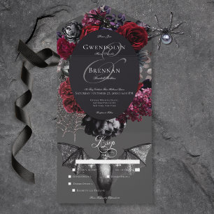 Donker Halloween Glam Bloemen Grijs Bruiloft Diner All In One Uitnodiging