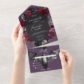 Donker Halloween Glam Bloemen Paarse bruiloft Dine All In One Uitnodiging (Afscheurbaar)