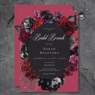 Donker Halloween Glam Bloemen Rood Bruids Brunch Kaart