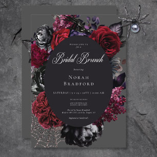 Donker Halloween Glam Bloemen Zwart Bruids Brunch Kaart