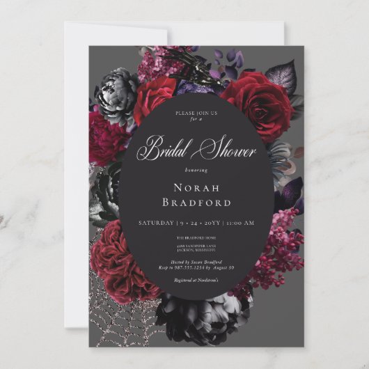 Donker Halloween Glam Bloemen Zwart Vrijgezellenfe Kaart (Voorkant)