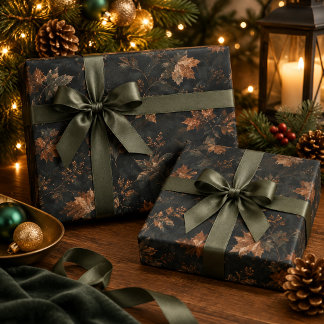 Donker Herfstblad Naadloos Botanisch Patroon Cadeaupapier