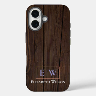 donker hout en modern gepersonaliseerd iPhone 16 hoesje