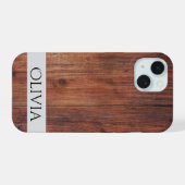 donker hout en modern gepersonaliseerd iPhone 15 case (Achterkant horizontaal)