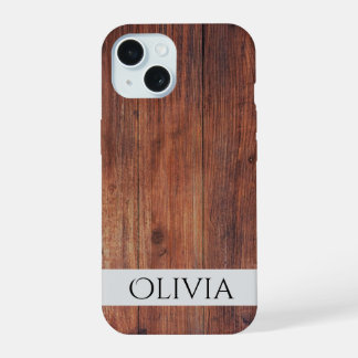 donker hout en modern gepersonaliseerd iPhone 15 case