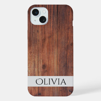 donker hout en modern gepersonaliseerd iPhone 15 plus case