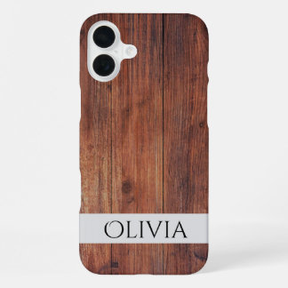 donker hout en modern gepersonaliseerd iPhone 16 plus hoesje