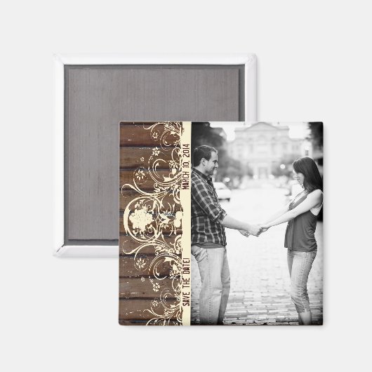 Donker Hout Foto Save the Date Magnet (Voorkant / Achterkant)