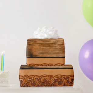 Donker hout gestempeld leren western natuurlijke s cadeaupapier
