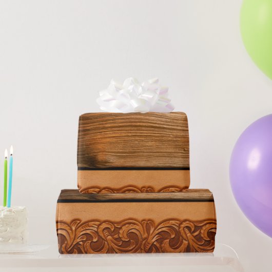 Donker hout gestempeld leren western natuurlijke s cadeaupapier (Feestgeschenken)