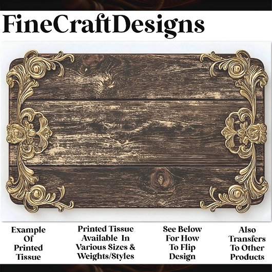 Donker Hout, Gouden Scroll Verfraaiing AN4 Decoupa Tissuepapier