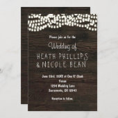 Donker Hout Rustieke String Lights Bruiloft Uitnod Kaart (Voorkant / Achterkant)