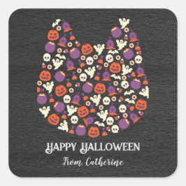 donker hout schattig hond kat Halloween feest uitn Vierkante Sticker