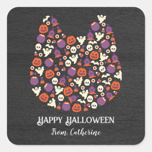 donker hout schattig hond kat Halloween feest uitn Vierkante Sticker (Voorkant)