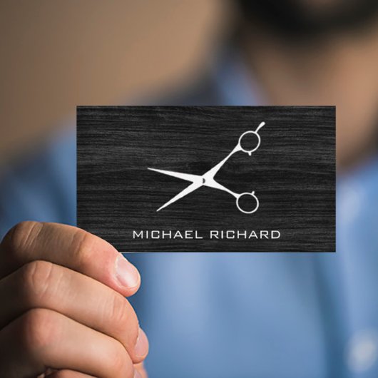 Donker Hout Staal Schaar Hair Stylist Professional Visitekaartje