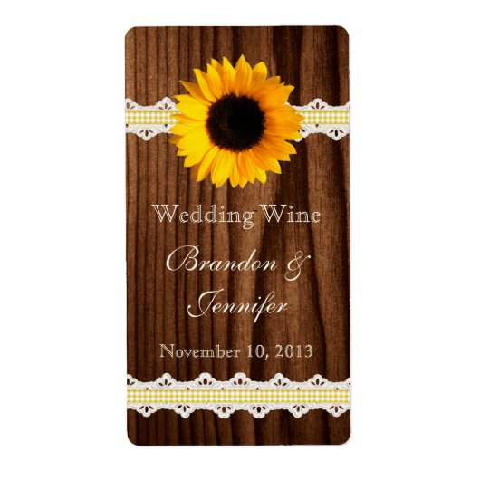 Donker Hout & Zonnebloem Mini Wijn Etiketten (Voorkant)
